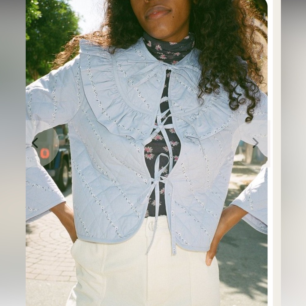 Ganni FAULKNER JACKET - SERENITY BLUE $250.00 spring quilted bow casual classic - Picture 5 of 11